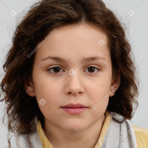 Neutral white child female with medium  brown hair and brown eyes