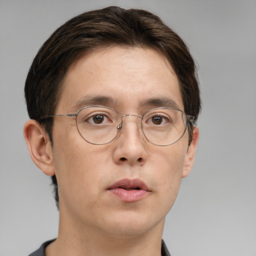 Neutral white adult male with short  brown hair and brown eyes