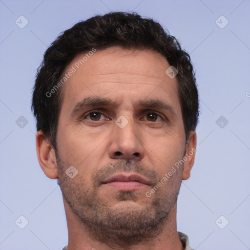 Neutral white adult male with short  brown hair and brown eyes