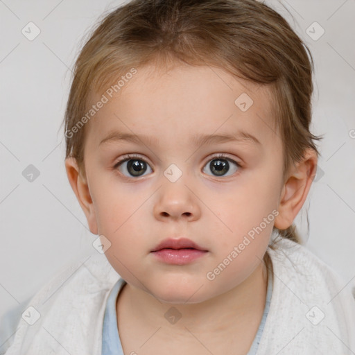 Neutral white child female with medium  brown hair and brown eyes