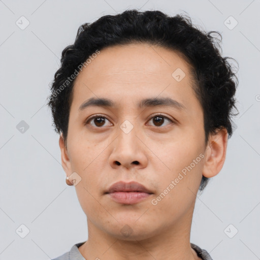 Neutral asian young-adult male with short  brown hair and brown eyes