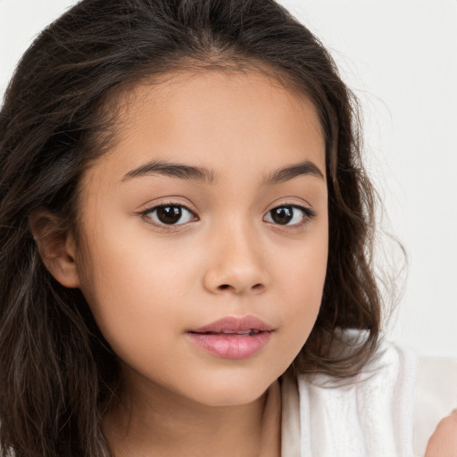 Neutral white child female with long  brown hair and brown eyes