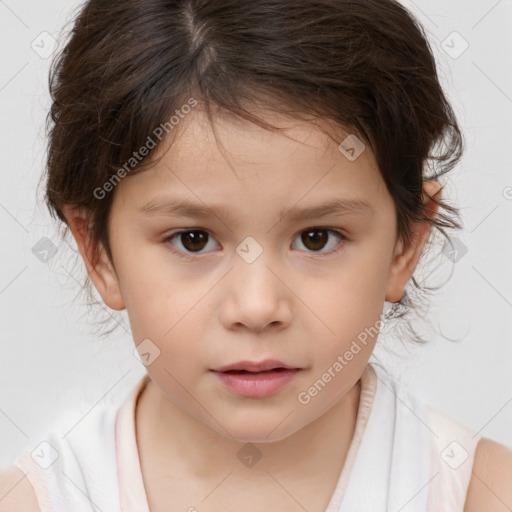 Neutral white child female with medium  brown hair and brown eyes