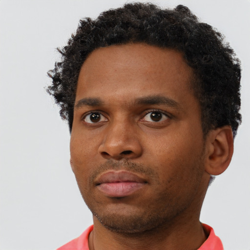 Neutral black young-adult male with short  brown hair and brown eyes