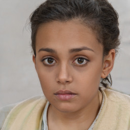 Neutral white child female with short  brown hair and brown eyes