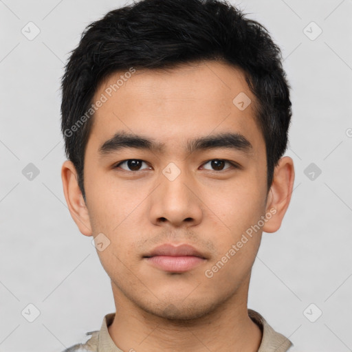 Neutral asian young-adult male with short  black hair and brown eyes