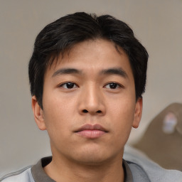 Neutral asian young-adult male with short  brown hair and brown eyes