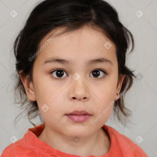 Neutral white child female with medium  brown hair and brown eyes