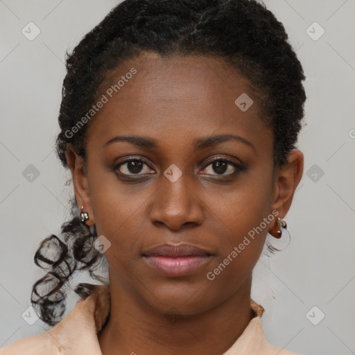 Neutral black young-adult female with short  brown hair and brown eyes