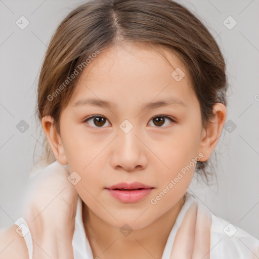 Neutral white child female with medium  brown hair and brown eyes