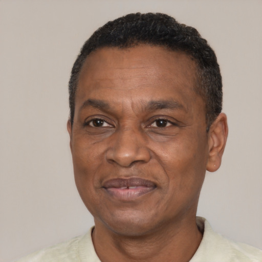 Joyful latino adult male with short  black hair and brown eyes