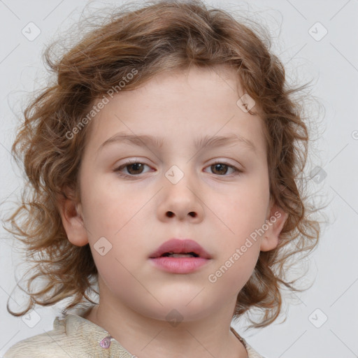 Neutral white child female with medium  brown hair and brown eyes