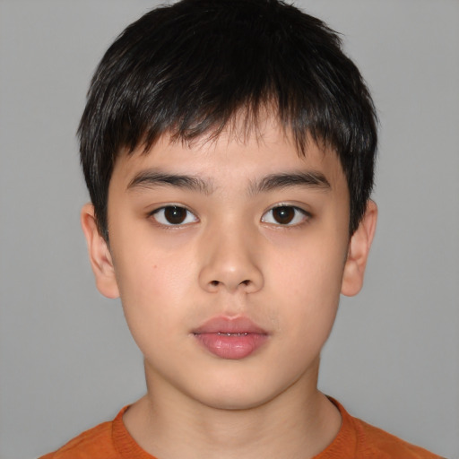 Neutral asian child male with short  brown hair and brown eyes
