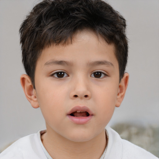 Neutral asian child male with short  brown hair and brown eyes