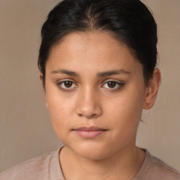 Neutral asian young-adult female with short  brown hair and brown eyes