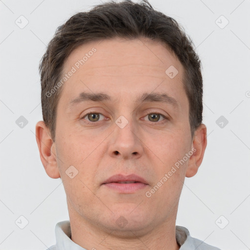 Neutral white adult male with short  brown hair and brown eyes