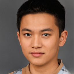 Neutral asian young-adult male with short  brown hair and brown eyes