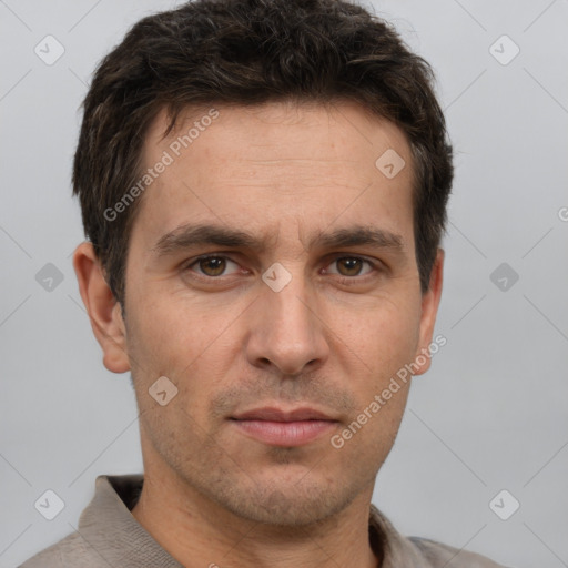 Neutral white adult male with short  brown hair and brown eyes