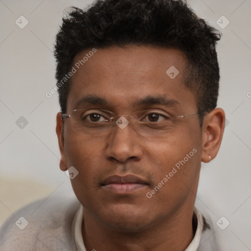 Neutral black young-adult male with short  brown hair and brown eyes