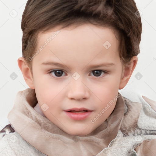 Neutral white child female with short  brown hair and grey eyes