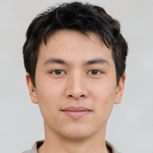 Neutral asian young-adult male with short  brown hair and brown eyes