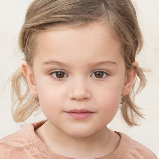 Neutral white child female with medium  brown hair and grey eyes