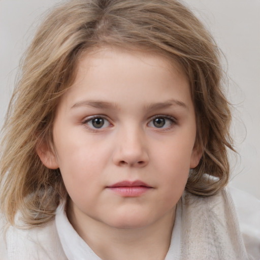 Neutral white child female with medium  brown hair and brown eyes