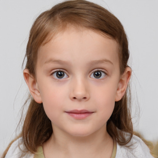 Neutral white child female with medium  brown hair and brown eyes