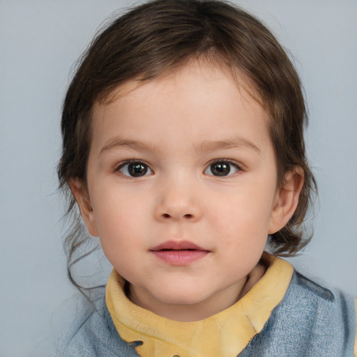 Neutral white child female with medium  brown hair and brown eyes