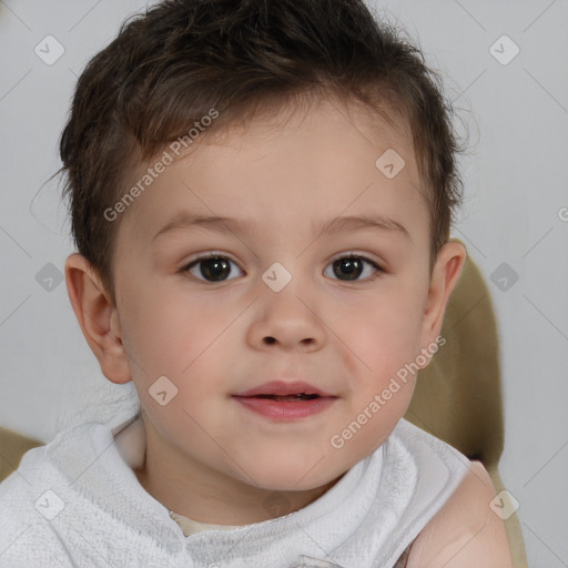 Neutral white child female with short  brown hair and brown eyes