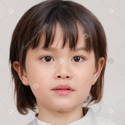 Neutral white child female with medium  brown hair and brown eyes