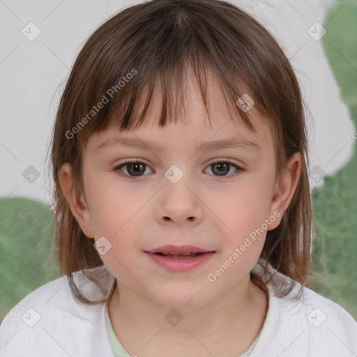 Neutral white child female with medium  brown hair and brown eyes