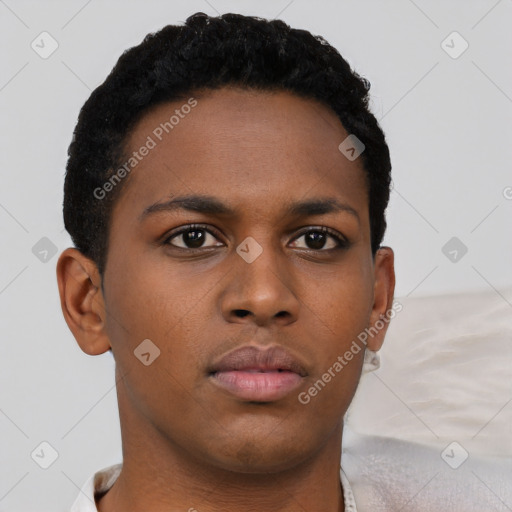 Neutral black young-adult female with short  brown hair and brown eyes