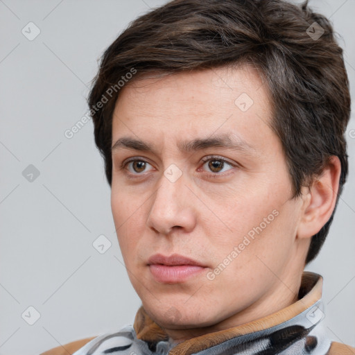 Neutral white adult male with short  brown hair and brown eyes