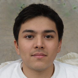 Neutral asian young-adult male with short  brown hair and brown eyes