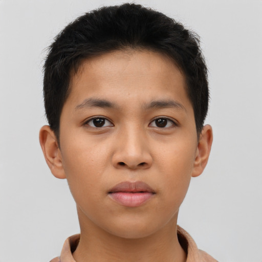 Neutral asian young-adult male with short  brown hair and brown eyes