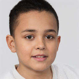 Joyful white child female with short  brown hair and brown eyes