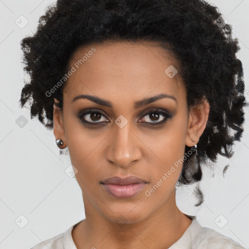 Neutral black young-adult female with short  brown hair and brown eyes