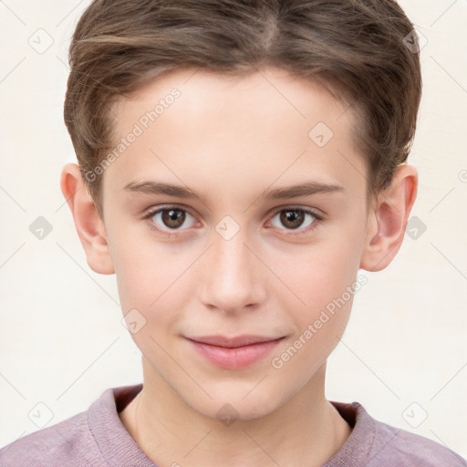 Joyful white child male with short  brown hair and brown eyes