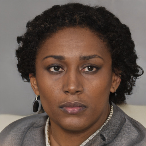 Neutral black young-adult female with short  brown hair and brown eyes