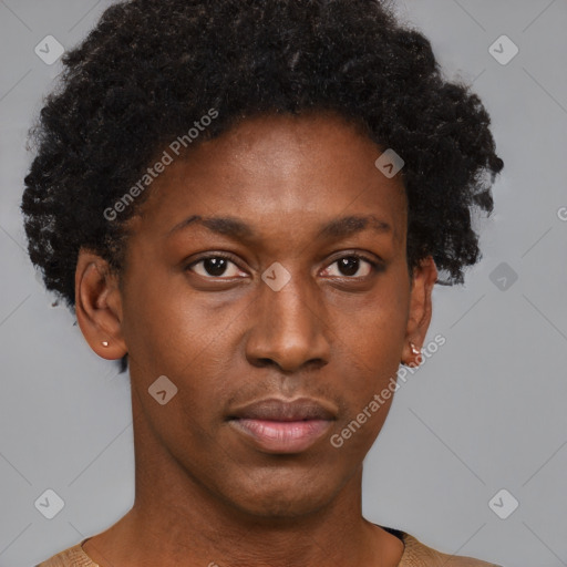 Neutral black young-adult male with short  brown hair and brown eyes