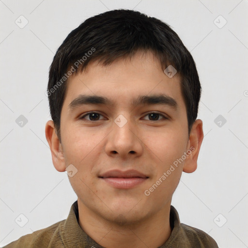 Neutral asian young-adult male with short  brown hair and brown eyes