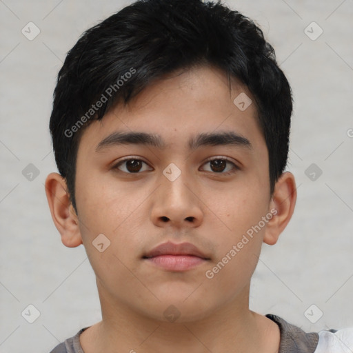 Neutral asian young-adult male with short  black hair and brown eyes