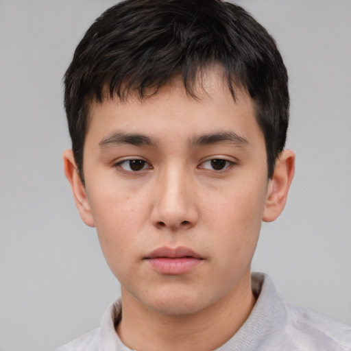 Neutral white young-adult male with short  black hair and brown eyes