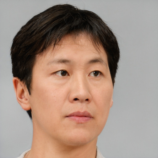 Neutral white adult male with short  brown hair and brown eyes