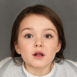 Neutral white child female with medium  brown hair and brown eyes