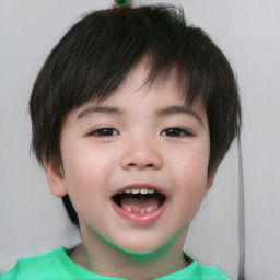 Joyful white child male with short  brown hair and brown eyes