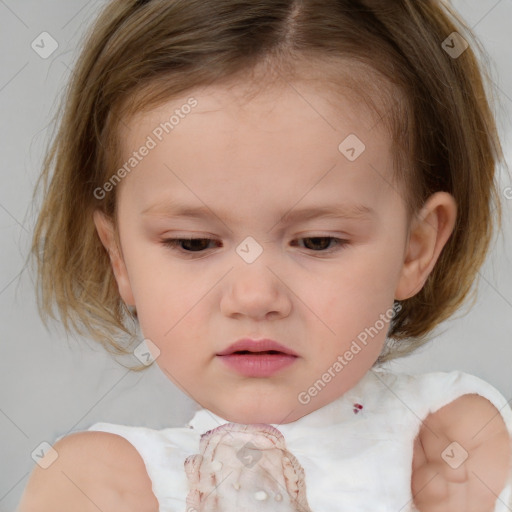 Neutral white child female with medium  brown hair and brown eyes