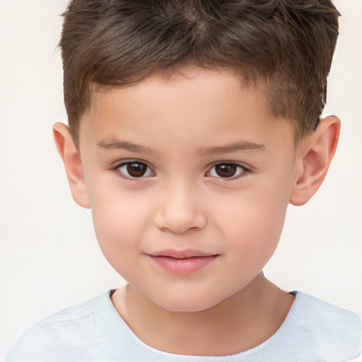 Joyful white child male with short  brown hair and brown eyes