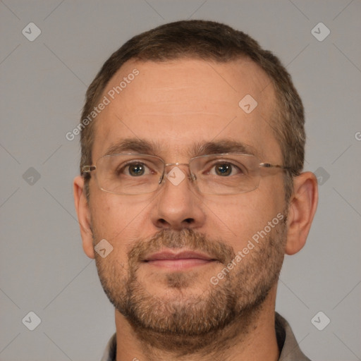 Neutral white adult male with short  brown hair and brown eyes